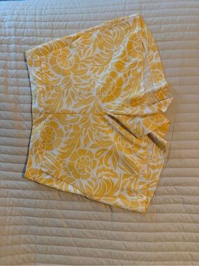 LOFT Yellow and White Floral High-Waist Shorts
